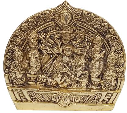 Purpledip Metal Idol Durga Mahishasura-mardini: Grand Table Top Statue Or Wall Hanging Decorative Showpiece  -  20 cm