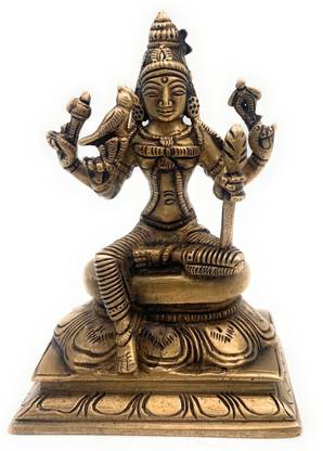 Kuber Handicraft Handmade Brass Goddess MEENAKSHI Amman "Parvati" statue with Parrot Decorative Showpiece  -  12 cm