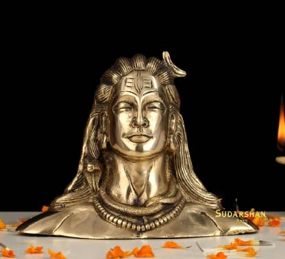 sudarshanarts Brass Adiyogi Shiva Statue, Lord Shiva Idol, Shiv Murti Shankara, Mahadev Statue Decorative Showpiece  -  8 cm