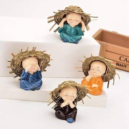 Sainath Sell Shiva idol Baby Monk Buddha With Hat Statue Set Of 4 Decorative Showpiece  -  6.5 cm