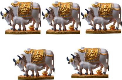 SIGNAA Handcrafted Decorative Kamadhenu Cow & Calf Statue/ Gau MATA Puja Idol Pack Of 5 Decorative Showpiece  -  5.08 cm