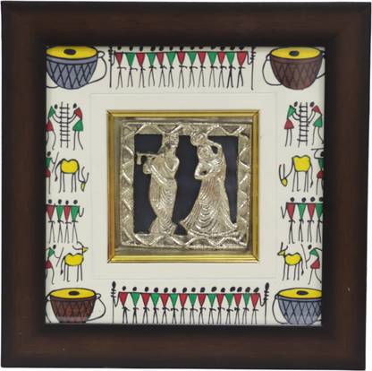 Saras Aajeevika Dhokra Brass Soura Art Radha Krishna Frame 9X9inch Decorative Showpiece  -  23 cm