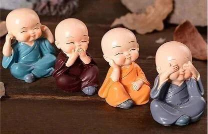 Unique Creations Baby Monk Buddha Statue Set of 4 Decorative Showpiece  -  5 cm