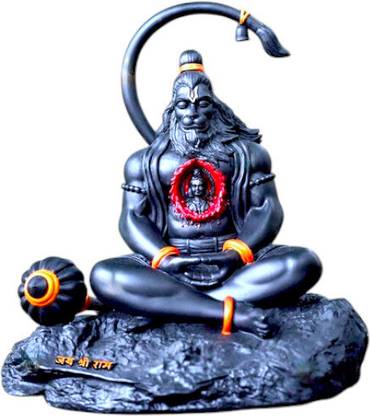 DIVINE Black Hanuman idol meditating Hanuman statue Perfect for home car and workspace Decorative Showpiece  -  10 cm