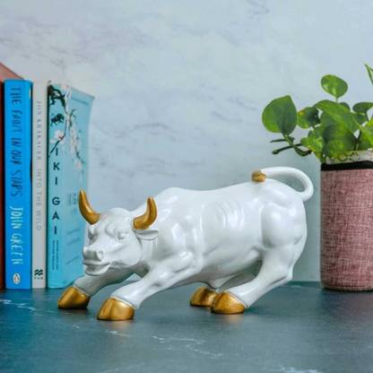 Hanu Collections The Antique Share market Bull (Marble Dust) Large in Size (27L x 10W x 18H cm) Decorative Showpiece  -  18 cm