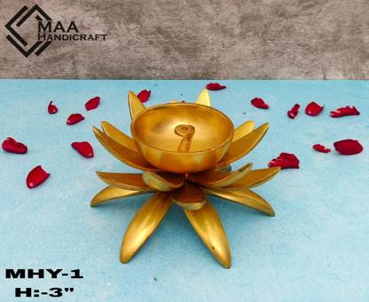 MAA HANDICRAFT Brass Lotus Super Fine Deepak Decorative Showpiece  -  15 cm