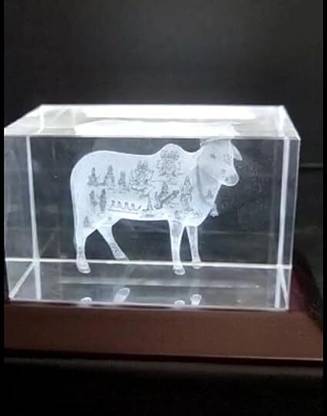 Dharani gifts Gomatha 3D Crystal with Light Base Size 6x6x10 Centimeters Decorative Showpiece  -  15 cm
