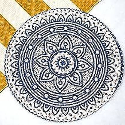 KALAA BY N Cotton Placemats for Dining Table 36cm Printed Round Table mat (Blue, Set of 2) Decorative Showpiece  -  12 cm