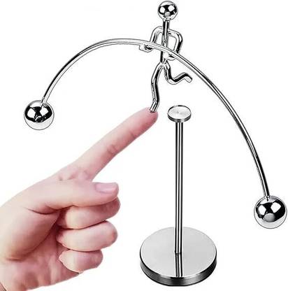 Fryio Adult Stainless Steel Balancing Toy | Engular Momentum Silver Pole Balancing Man Decorative Showpiece  -  15 cm