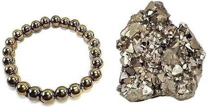VIBESLE Prosperity Attraction Kit Golden Pyrite Bracelt and Natural Pyrite Cluster Decorative Showpiece  -  10 cm