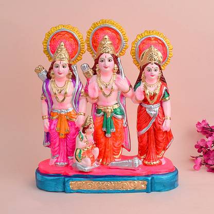 Satvik Religious Handcrafted Colorful Clay Ramdarbar Statue Murti, God idol Statue Decorative Showpiece  -  21.5 cm