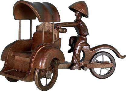 EPICS CRAFT Showcase Wooden Man Riding Rickshaw Handicraft Decorative Showpiece  -  20 cm