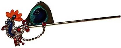 salvusappsolutions Beautiful Multi Metal Peacock Feather Design Basuri for Krishna Idol (4 Inch) Decorative Showpiece  -  2.5 cm