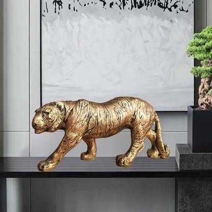 Garden Deco Tiger Sculpture Statue Golden (Set of 1, Left Side FACE) Decorative Showpiece  -  15.24 cm