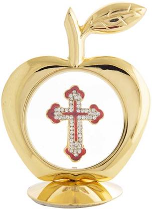 INTERNATIONAL GIFT Gold Plated Jesus Cross Symbol In Apple Shape | For Car Dashboard Decorative Showpiece - 12 cm
