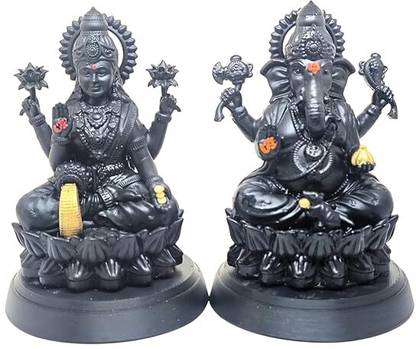 The Cube Mart The Cube Mart Black & Gold Ganesh Lakshmi Idol Set Decorative Showpiece  -  11 cm
