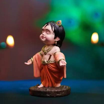 THE KUTIR Bal Gopal Matte Finish Decorative Idol – Unique Design for Desk and Car Decorative Showpiece  -  12 cm