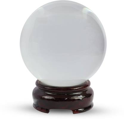 CRYSTU Feng Sui Clear Crystal Gazing Ball With Wooden Stand, Size 80mm Approx Decorative Showpiece  -  8 cm