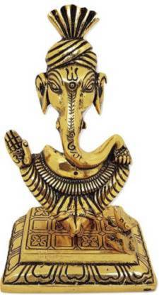 DreamKraft Gold Plated Pagdi Ganesh with Rat Idol Decorative Showpiece  -  21 cm
