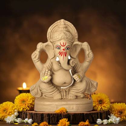 Cycle Pure 8 Inch Clay Ganesha | Water Dissolvable with 2 Agarbatti Pack Decorative Showpiece  -  20 cm