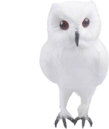 Lyla Fake Artificial Owl Bird Feather Realistic Taxidermy Home Garden Decor White Decorative Showpiece  -  10 cm