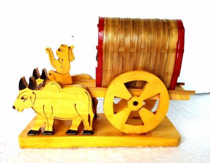 ParamSparsh ParamSparsh-Antique showpiece Wooden Bullock cart Decorative Showpiece  -  10.5 cm