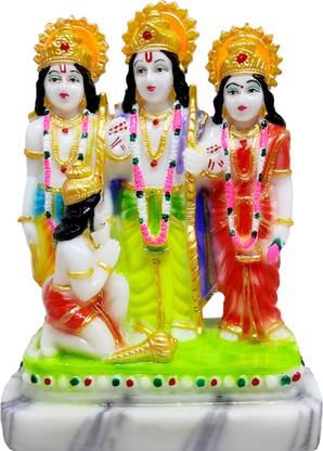 G LOOKS Ram Darbar Marble Dust Statue/ Ram Sita Laxman Hanuman Idol for Home Decorative Showpiece  -  18 cm