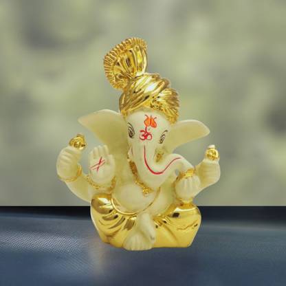 Collectible India Ganesha Idol for Car Dashboard Gold Plated Ganesha Statue Decorative Showpiece  -  8 cm