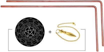 vastu vardan Copper Dowsing Rod Pair With Board And Pendulum |Aura Checking Rod (Width-5mm) Decorative Showpiece  -  12 cm