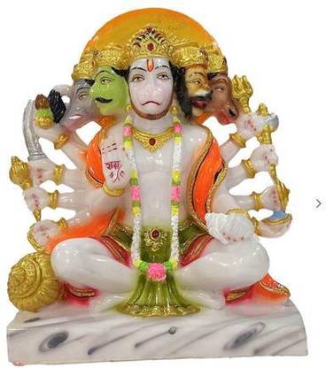 krishnagallery1 Marble Panchmukhi Hanuman Statue Murti Marble Finish Hanman JI Decorative Showpiece  -  16 cm