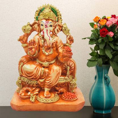 Real Craft Hand-Painted Shree Ganesh Murti - Grace Your Space Decorative Showpiece  -  15 cm