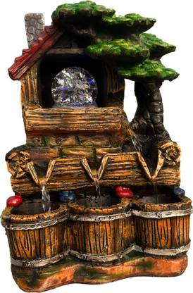 ANAVADYA ANAVADYA Rustic Cabin LED Water Fountain with Crystal Ball for Home Decor Decorative Showpiece - 25 cm