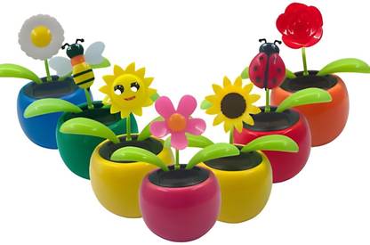 Miralic Solar Dancing flower for Car Dashboard - Color As per Stock Decorative Showpiece  -  10 cm