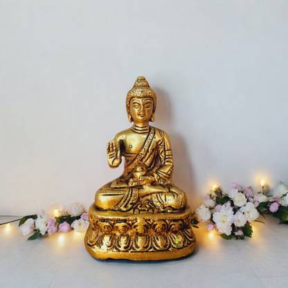 aakrati Buddha Sitting on Lotus - Brass Made Metal Craft for Gift Decorative Showpiece  -  8.5 cm