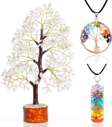 VIBESLE Clear Quartz Crystal Tree of Life - Gemstone Tree for Positive Energy Decorative Showpiece  -  25 cm
