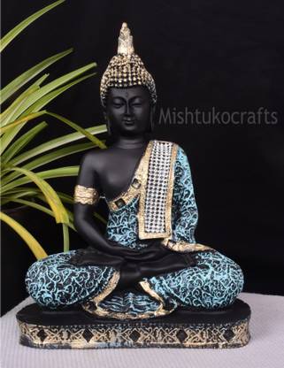 ArtofDot Polyresin Buddha Idol Statue Showpiece for Home Decoration Gift (Blue Black) Decorative Showpiece - 21 cm