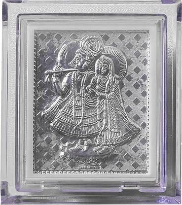 Universal Art Xpress Pure Silver Bhakti Radha-Krishna Frame Pocket Temple Diwali Gifting Decorative Showpiece  -  7.5 cm