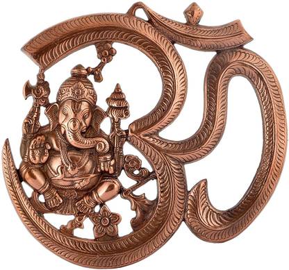 HOUZZPLUS Handicraft Hindu Lord Ganesha Metal Wall Hanging Sculpture God Ganesh Idol Home Decor Decorative Wall Mask Decorative Showpiece  -  24 cm