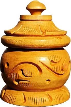 Ashaved Wooden Sindoor Dani Decorative Showpiece  -  6 cm
