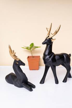 Archiefacts Handmade Black Deer/Hiran Pair Statue for Home/Office/Table Decorative Showpiece  -  20.3 cm