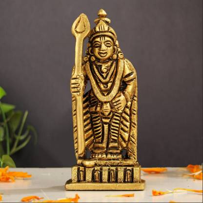 Banshi Handicrafts and Arts Murugan Statue, 8cm Brass Kartikeya Statue , Karthikeyan Idol, Karthikeya Figure Decorative Showpiece  -  8 cm