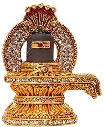 RK Basics Shiva Lingam Murti Antique Gold Black Metal Statue for Car Dashboard Decorative Showpiece  -  6 cm