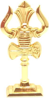 Gwals Gold Plated Trishul with Damru Hindu Religious Idol Decorative Showpiece  -  6 cm