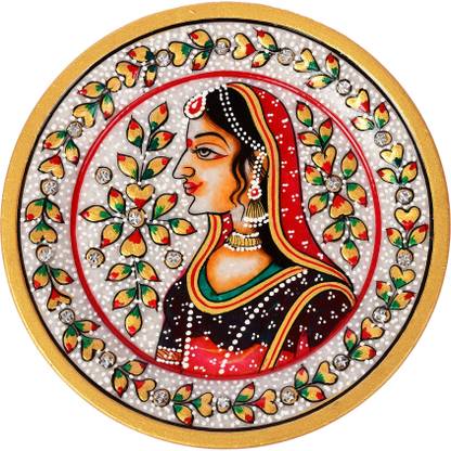 House of Bunda Designer Handmade Lady Figure Painted Round Marble Showpiece Plate for Home Decorative Showpiece  -  1.27 cm
