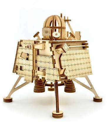 Adithya Chandrayaan 3 Vikram Lander Wooden Art Model with Pragyan Rover Decorative Showpiece  -  15.2 cm