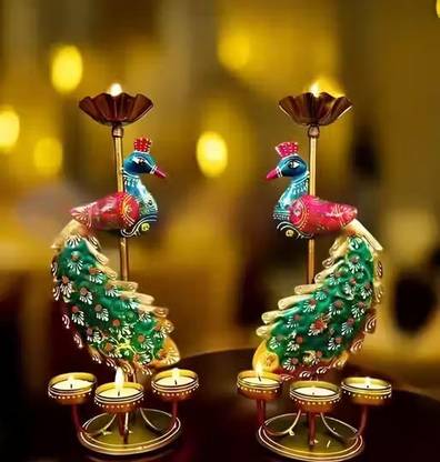 IRONAIKA Candle peacock light multicolour set of 2 Decorative Showpiece  -  30 cm