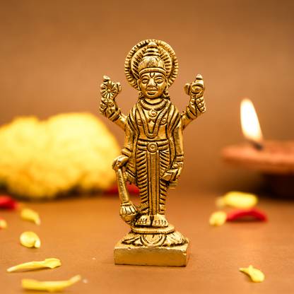 Ekhasa 100% Pure Brass Lord Vishnu Idol | Vishnu Bhagwan Murti for Car Dashboard | Decorative Showpiece  -  8.5 cm
