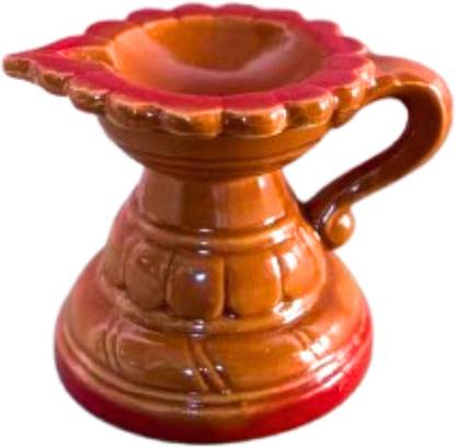 BalajiTraadings Ceramic Decor Handle Diyas (Pack of 2) Ceramic (Pack of 2) Table Diya