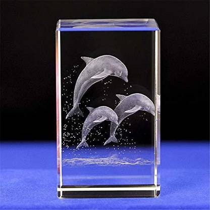 Uterstyle Crystal Glass Dolphin Ornaments Model 3D Laser Etched Crystal Dolphin Figurine Decorative Showpiece  -  7.3 cm