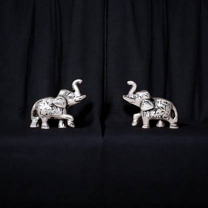 KISSU PACKS Metal Elephant Statue For Good Luck With Silver Elephant Showpiece For Home Decorative Showpiece  -  6 cm